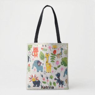 Animal Jungle Pastel Leaf Personalised Pattern Tote Bag
