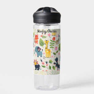 Animal Jungle Pastel Leaf Personalised Pattern  Water Bottle
