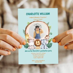 Animal Kid Preschool Photo Graduation Party Invitation