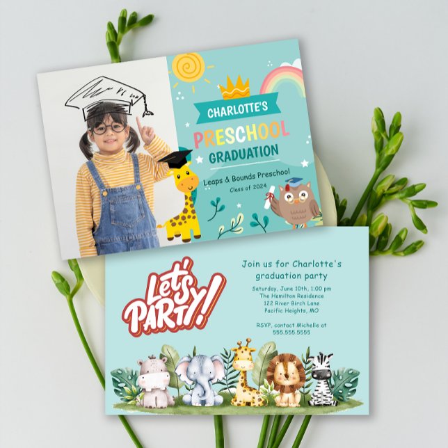 Animal Kid Preschool Photo Graduation Party Invite (Animal Kid Preschool Photo Graduation Party Invite)