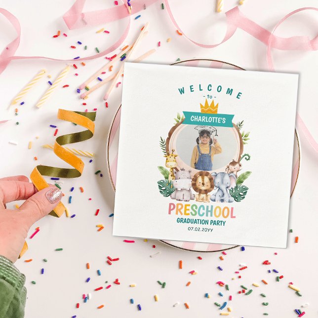 Animal Kids Preschool Graduation Celebration Napkin (Animal Kids Preschool Graduation Celebration Napkins)