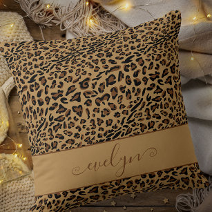 Animal Leopard Print Brown and Black Personalised Cushion