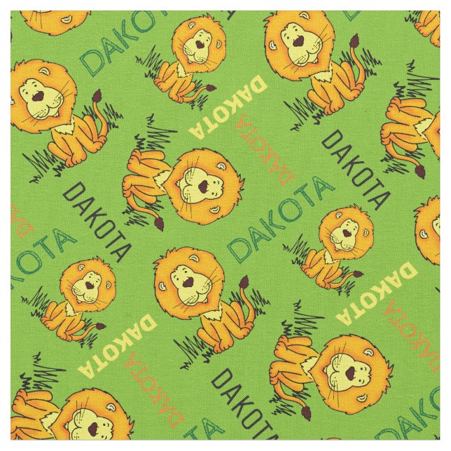 Animal lion personalised name kids fabric (Close Up)