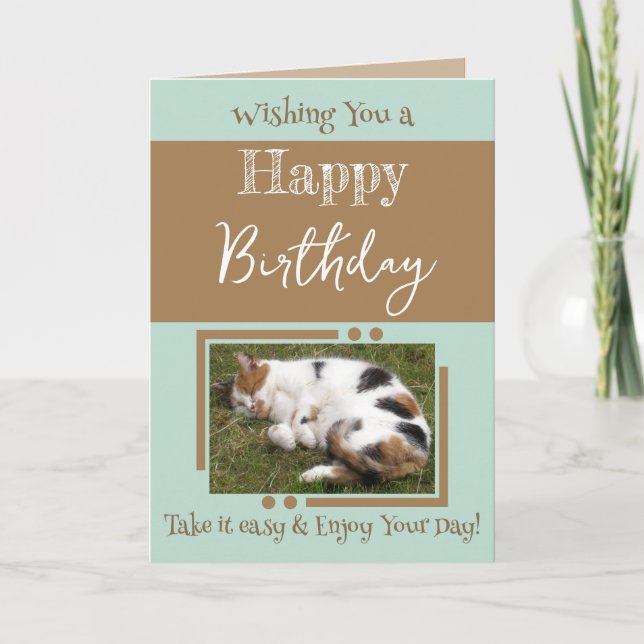 Animal lover add photo brown green birthday card (Front)