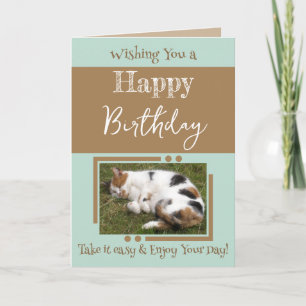 Animal lover add photo brown green birthday card