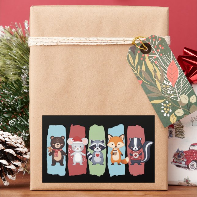 Animal Lover Christmas Racoon Opossum Winter  Rectangular Sticker (Holiday)