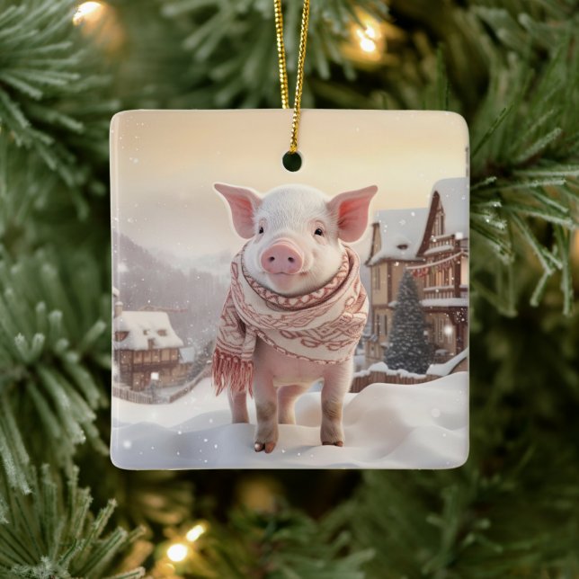 Animal Lover Gift, Farm Lover Gift, Cute Pig Ceramic Ornament (Tree)