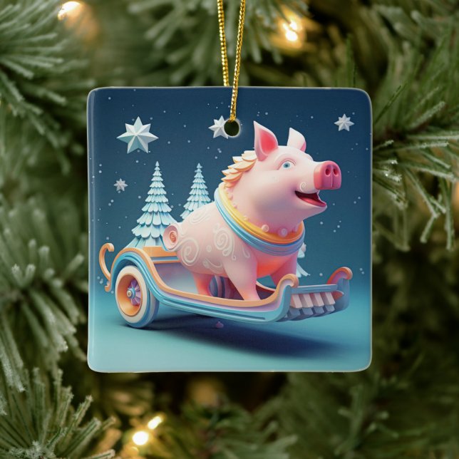 Animal Lover Gift, Farm Lover Gift, Cute Pig Ceramic Ornament (Tree)