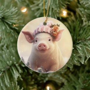 Animal Lover Gift, Farm Lover Gift, Cute Pig Ceramic Tree Decoration