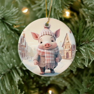 Animal Lover Gift, Farm Lover Gift, Cute Pig Ceramic Tree Decoration
