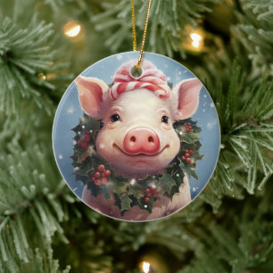Animal Lover Gift, Farm Lover Gift, Cute Pig Ceramic Tree Decoration