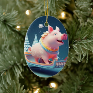 Animal Lover Gift, Farm Lover Gift, Cute Pig Ceramic Tree Decoration