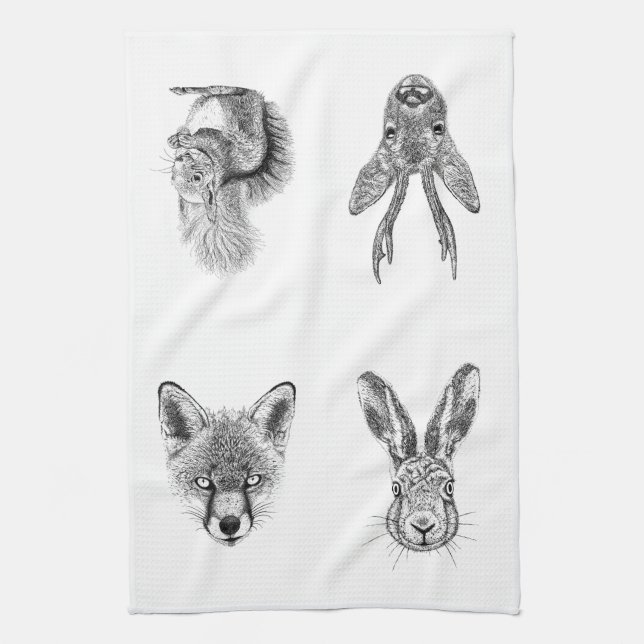 Animal Lover Gift Wildlife Drawing Kitchen Towel (Vertical)