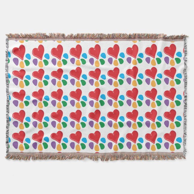 Animal Lover_Heart-Paw_Little Hearts pattern Throw Blanket (Front)