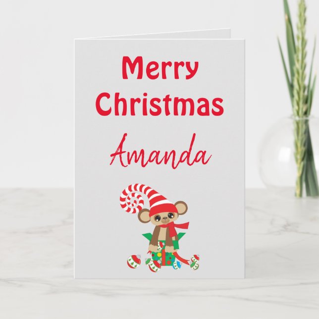Animal Lover Safari Monkey Silver Christmas Card (Front)