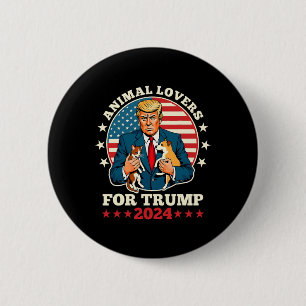 Animal Lovers For Trump 2024 Cat And Dog Campaign 6 Cm Round Badge