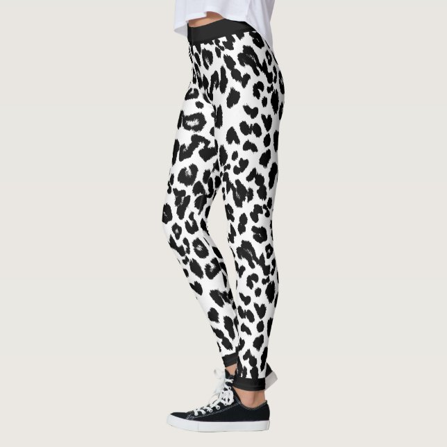 Animal Lovers Leopard Print Black and White Leggings (Left)