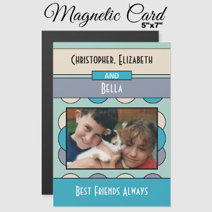 Animal lovers photo turquoise fridge magnetic card