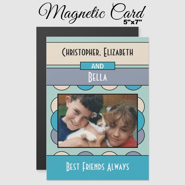 Animal lovers photo turquoise fridge magnetic card (Creator Uploaded)
