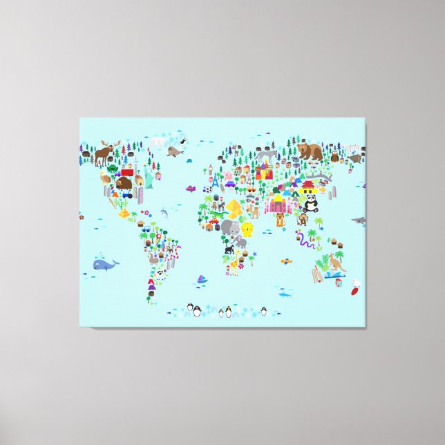 Animal Map of the World Canvas Print (Front)