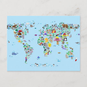 Animal Map of the World Postcard