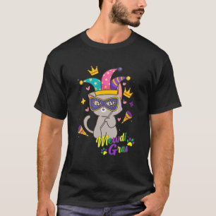 Animal Mardi Gras Mask Funny Mewdi Gras Cat Jester T-Shirt