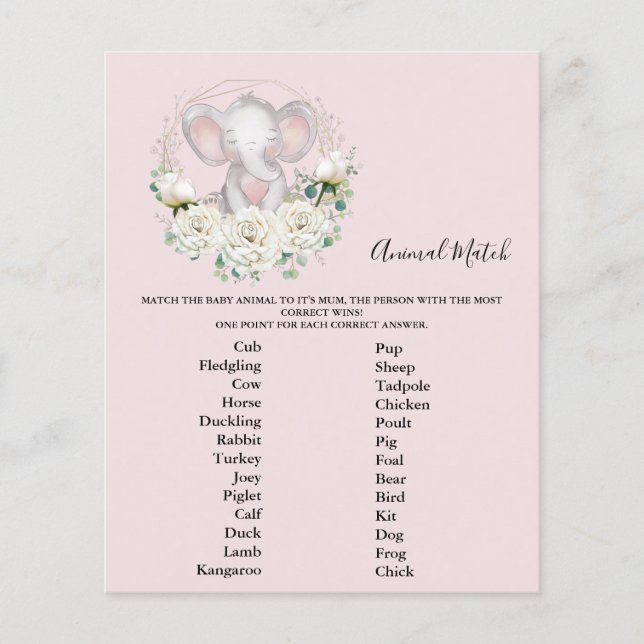Animal Match Baby Shower Game (Front)