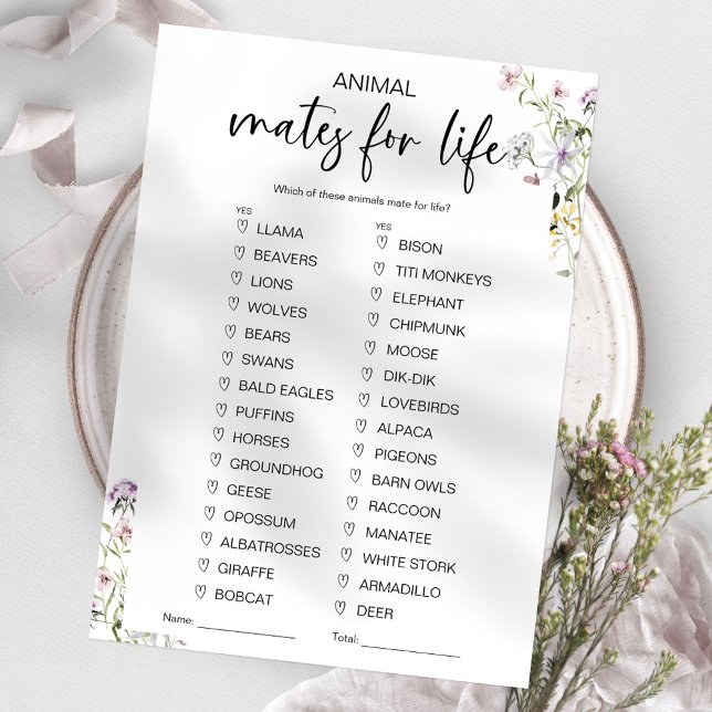 Animal Mates for Life Bridal Shower Game  Invitation (Creator Uploaded)