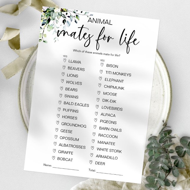 Animal Mates for Life Bridal Shower Game  Invitation (Creator Uploaded)