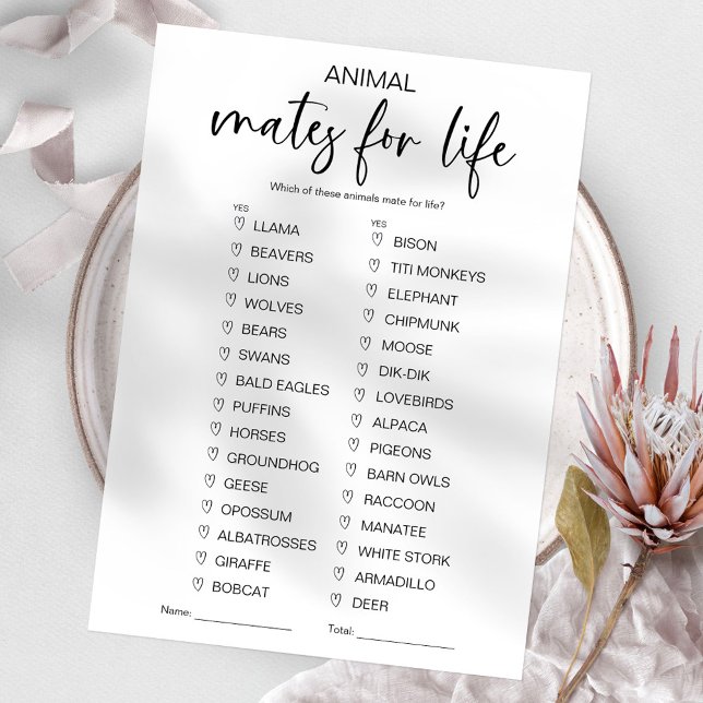 Animal Mates for Life Bridal Shower Game  Invitation (Creator Uploaded)