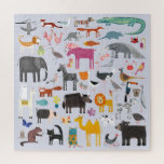Animal Menagerie Jigsaw Puzzle<br><div class="desc">All sorts of fun animals and wildlife for animal lovers everywhere. Safari animals, jungle, farm, birds, pets and wildlife. A monster seems to have sneaked in too. Original art by Nic Squirrell.</div>