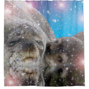 animal,Mother and baby seal Shower Curtain