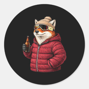 Animal motifs fox party après ski shirt skiingAnim Classic Round Sticker