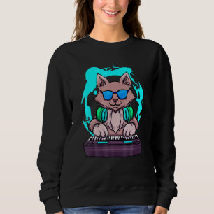 Animal Music Cat Musician Retro Cat DJ Piano Sweatshirt
