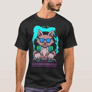 Animal Music Cat Musician Retro Cat DJ Piano T-Shirt