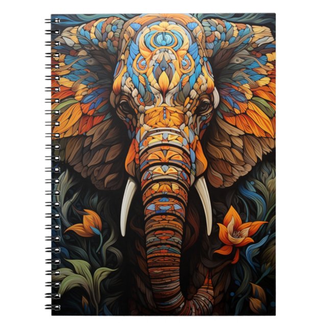 Animal Notebook In Elephant Vitral Art (Front)