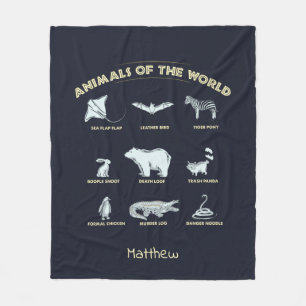 Animal of the World Exotic Wildlife Names Fleece Blanket