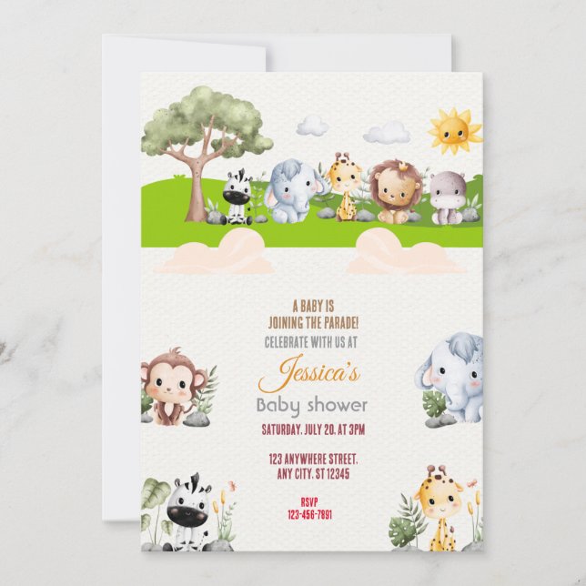 Animal Parade Baby Shower Invitation (Front)