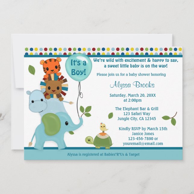 Animal Parade Baby Shower Invitation elephant APK (Front)
