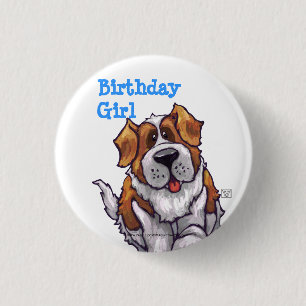 Animal Parade St. Bernard Dog Birthday Girl Button