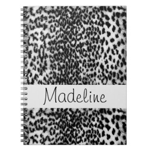 Animal pattern, black, white, monogram spiral notebook