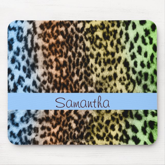 Animal pattern, brown, blue, monogram mouse pad (Front)