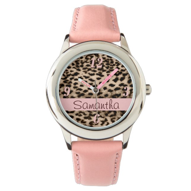 Animal pattern, brown, pink, monogram watch (Front)