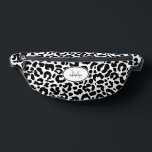 Animal Pattern Customised Name Travel Black White Bum Bags<br><div class="desc">Cute contemporary fanny pack design features a classic leopard animal print pattern in black and white. There is a template for custom name and single letter initial in matching lettering. ALL colours in this design may be customised including the animal print! Contact me at beachpausedesigns@gmail.com with any questions or custom...</div>