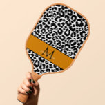 Animal Pattern Monogrammed Name Black White Sports Pickleball Paddle<br><div class="desc">Cute contemporary design features a classic leopard animal print pattern in black and white. Finished with neutral orange & black trim, there is a template for custom name and single letter initial in matching black & white lettering. ALL colours in this design may be customised including the animal print! Contact...</div>