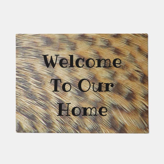 Animal Pattern Photo Brown and Gold Spots Feathers Doormat (Front)
