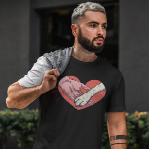 Animal Paw And Human Hand In Heart T-Shirt