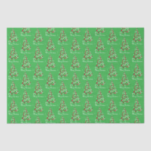 Animal Paw Green Christmas Tree 3 Colour Tissue Paper