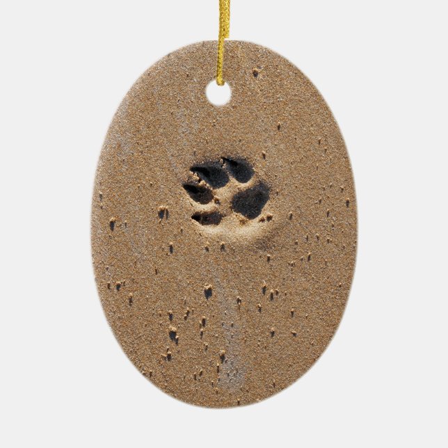 Animal paw print in sand ceramic tree decoration (Front)