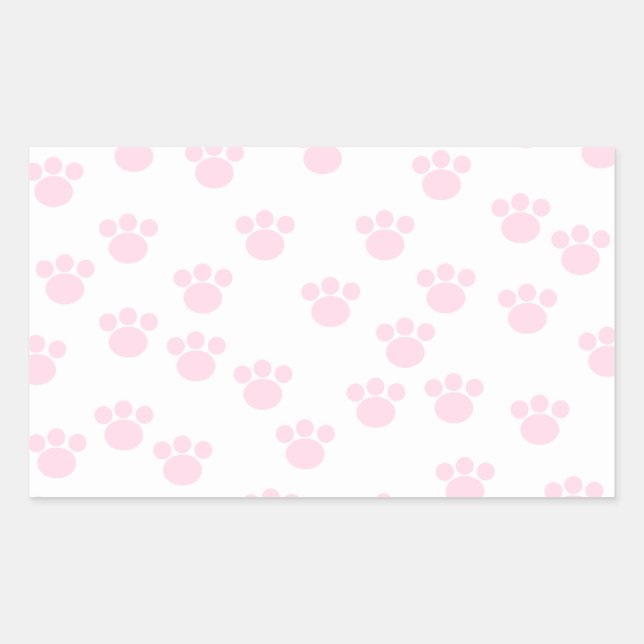 Animal Paw Print. Light Pink and White Pattern. Rectangular Sticker (Front)
